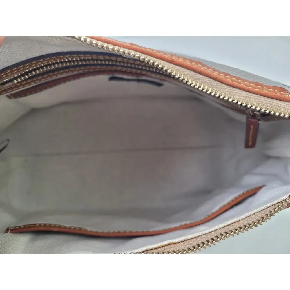 Dooney & Bourke Pebble Grain Small Hobo Shoulder Bag Taupe Body & Brown Trim